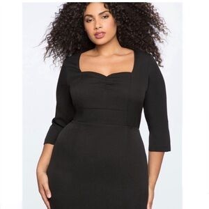 Eloquii Black Sweatheart neckline Sheath Dress Size 22 3/4 sleeve Midi